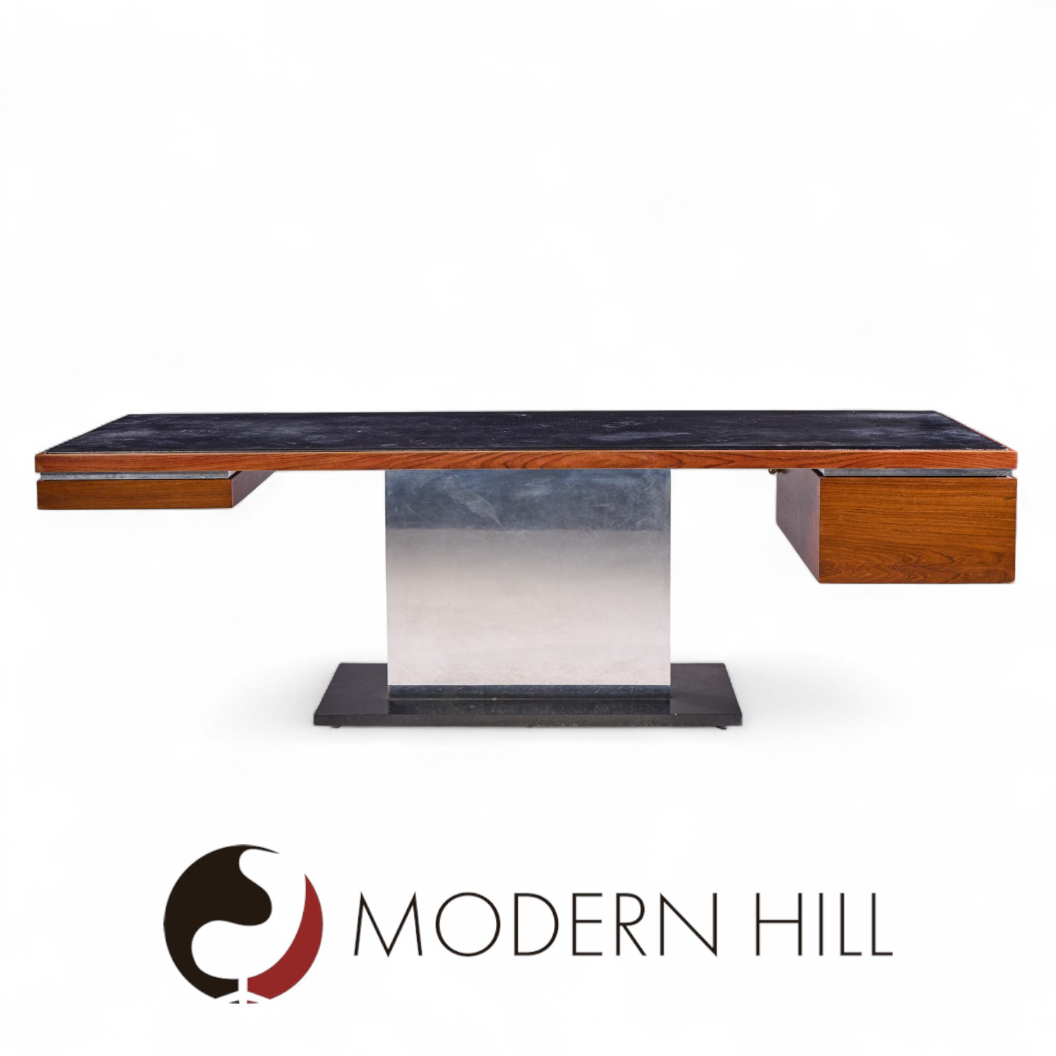 Warren Platner for Lehigh Leopold Mid Century Rosewood, Leather and Granite Executive Desk