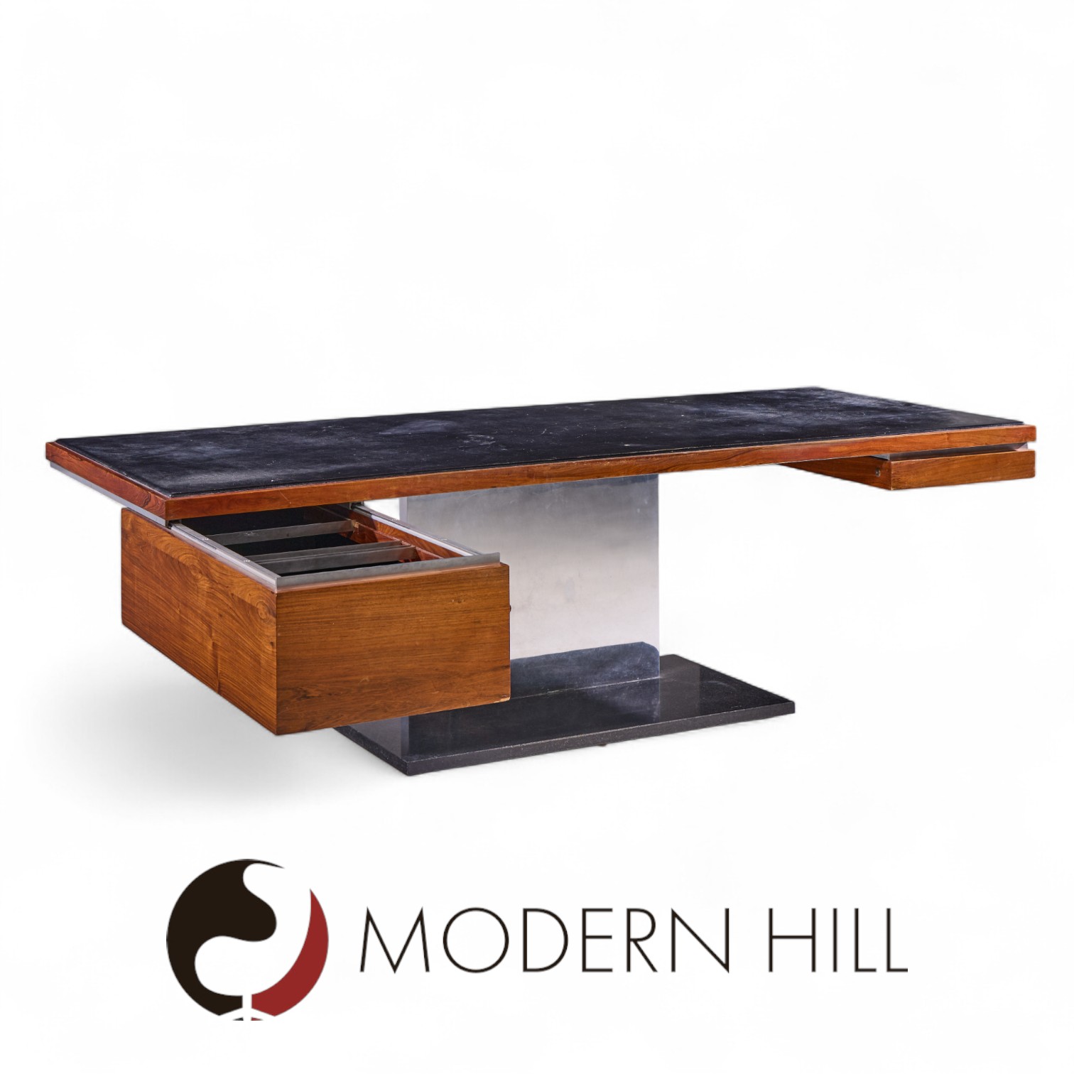 Warren Platner for Lehigh Leopold Mid Century Rosewood, Leather and Granite Executive Desk