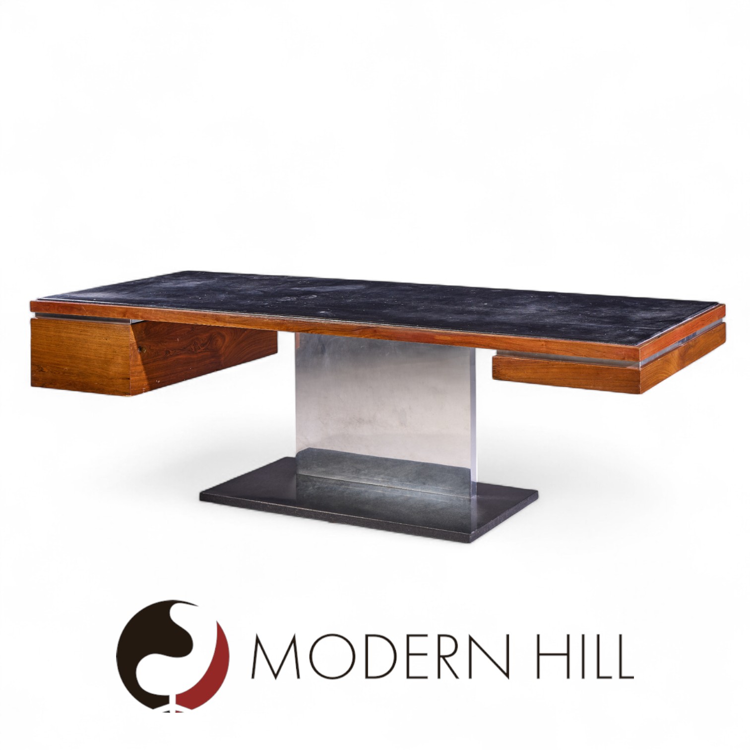 Warren Platner for Lehigh Leopold Mid Century Rosewood, Leather and Granite Executive Desk