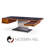 Warren Platner for Lehigh Leopold Mid Century Rosewood, Leather and Granite Executive Desk