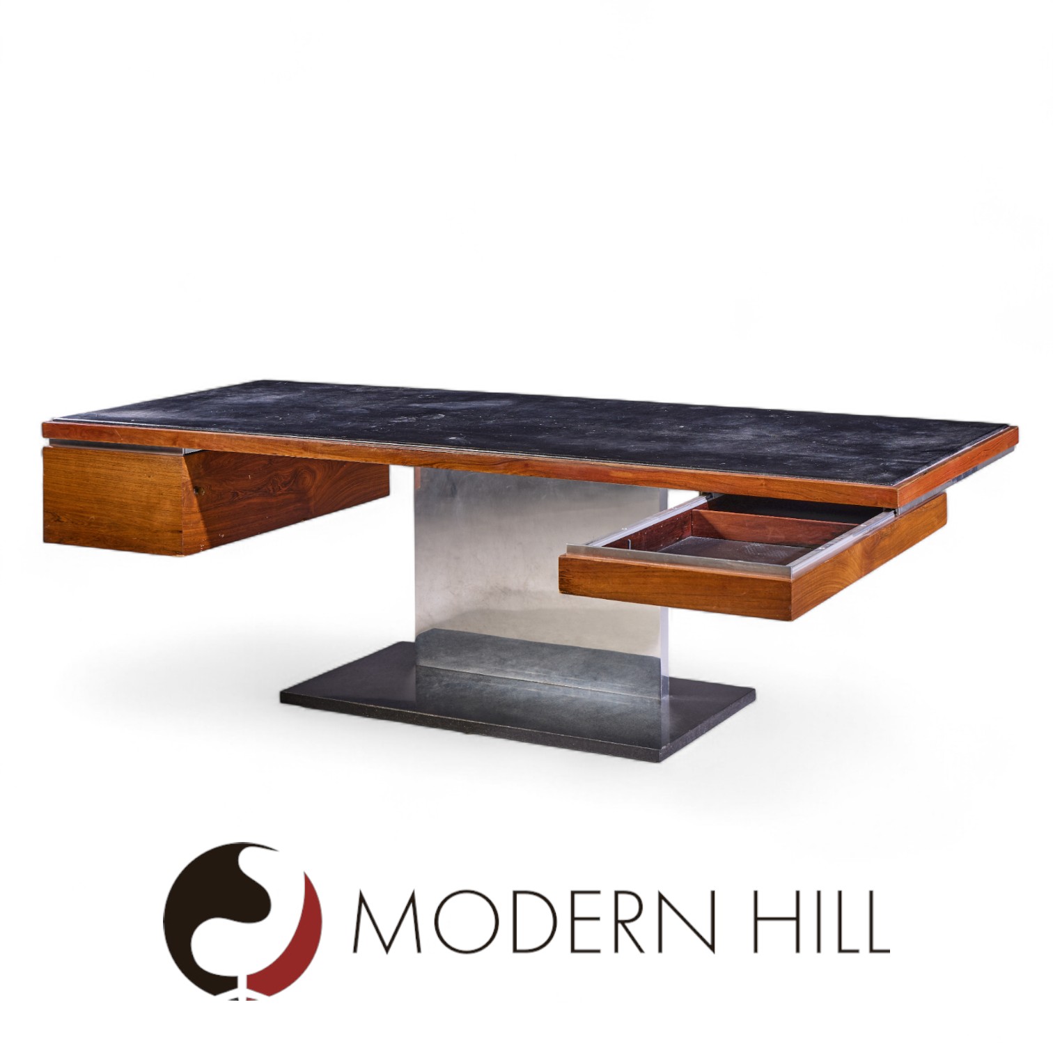 Warren Platner for Lehigh Leopold Mid Century Rosewood, Leather and Granite Executive Desk