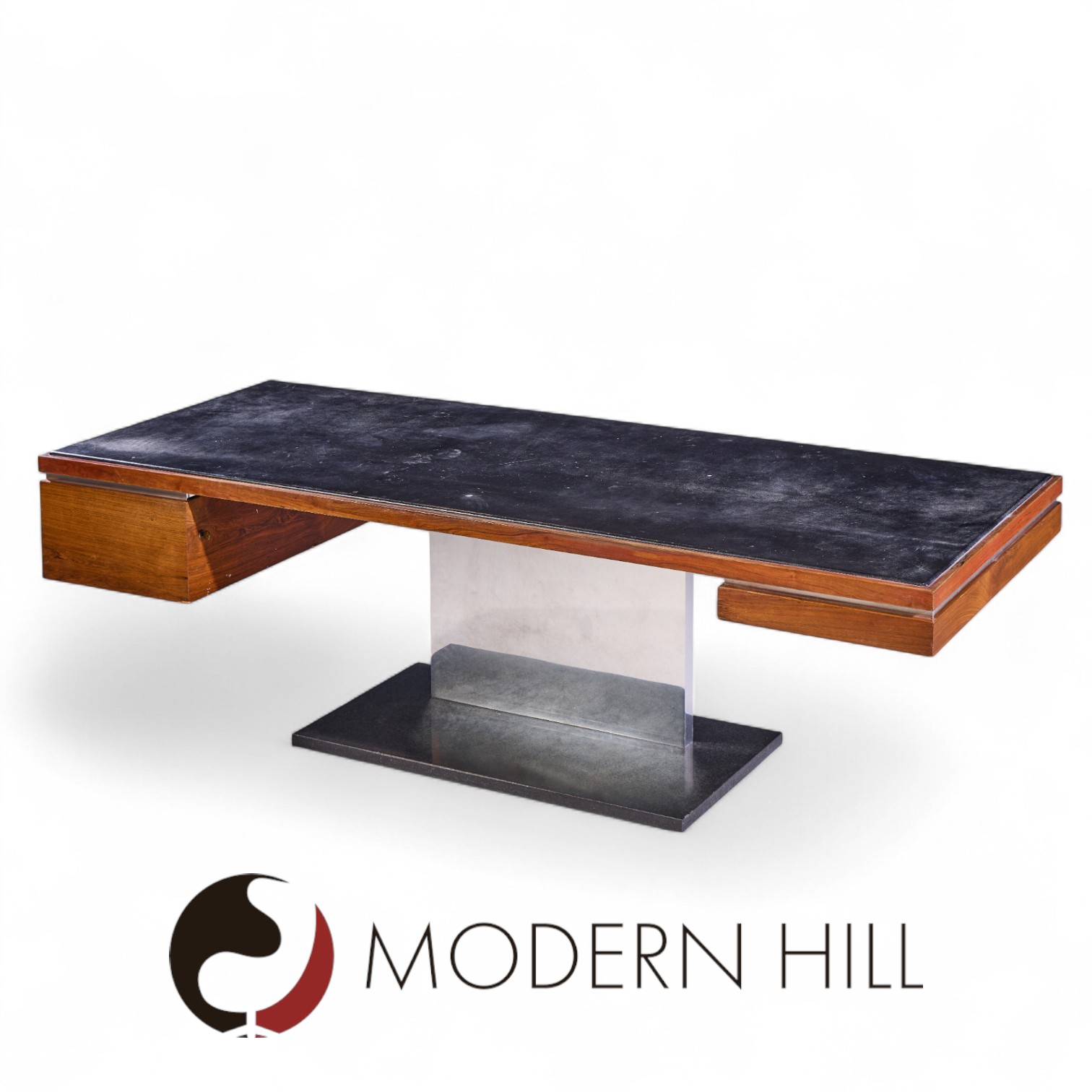 Warren Platner for Lehigh Leopold Mid Century Rosewood, Leather and Granite Executive Desk