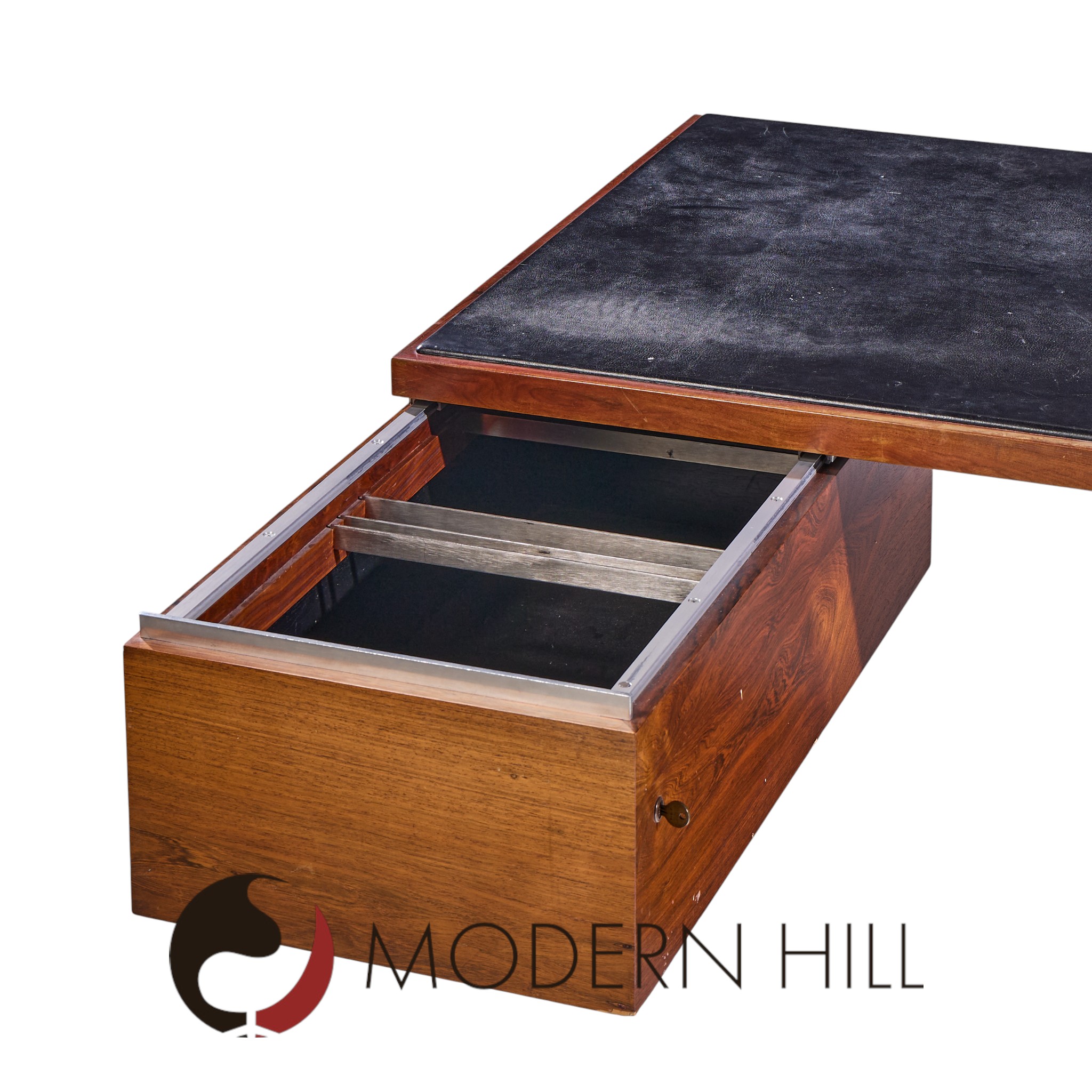 Warren Platner for Lehigh Leopold Mid Century Rosewood, Leather and Granite Executive Desk