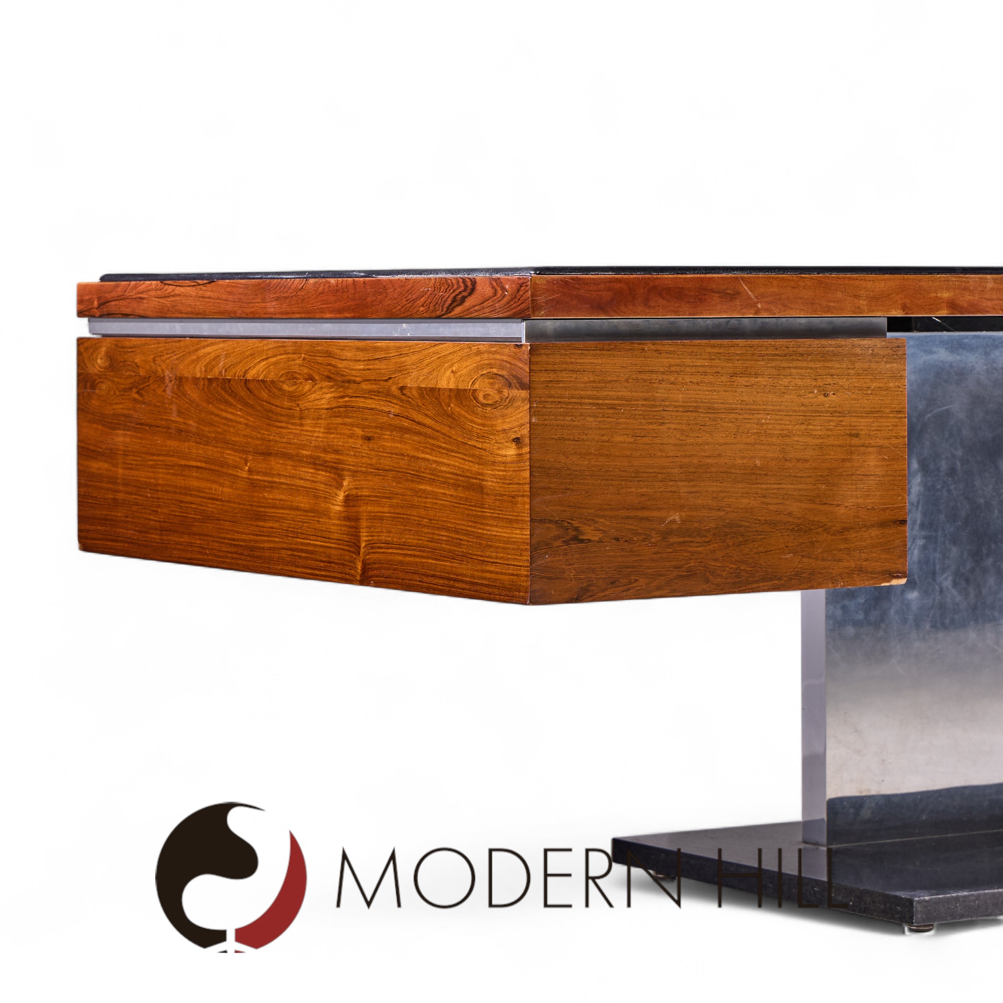 Warren Platner for Lehigh Leopold Mid Century Rosewood, Leather and Granite Executive Desk