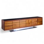 Warren Platner for Lehigh Leopold Mid Century Rosewood and Leather Top Credenza