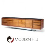 Warren Platner for Lehigh Leopold Mid Century Rosewood and Leather Top Credenza