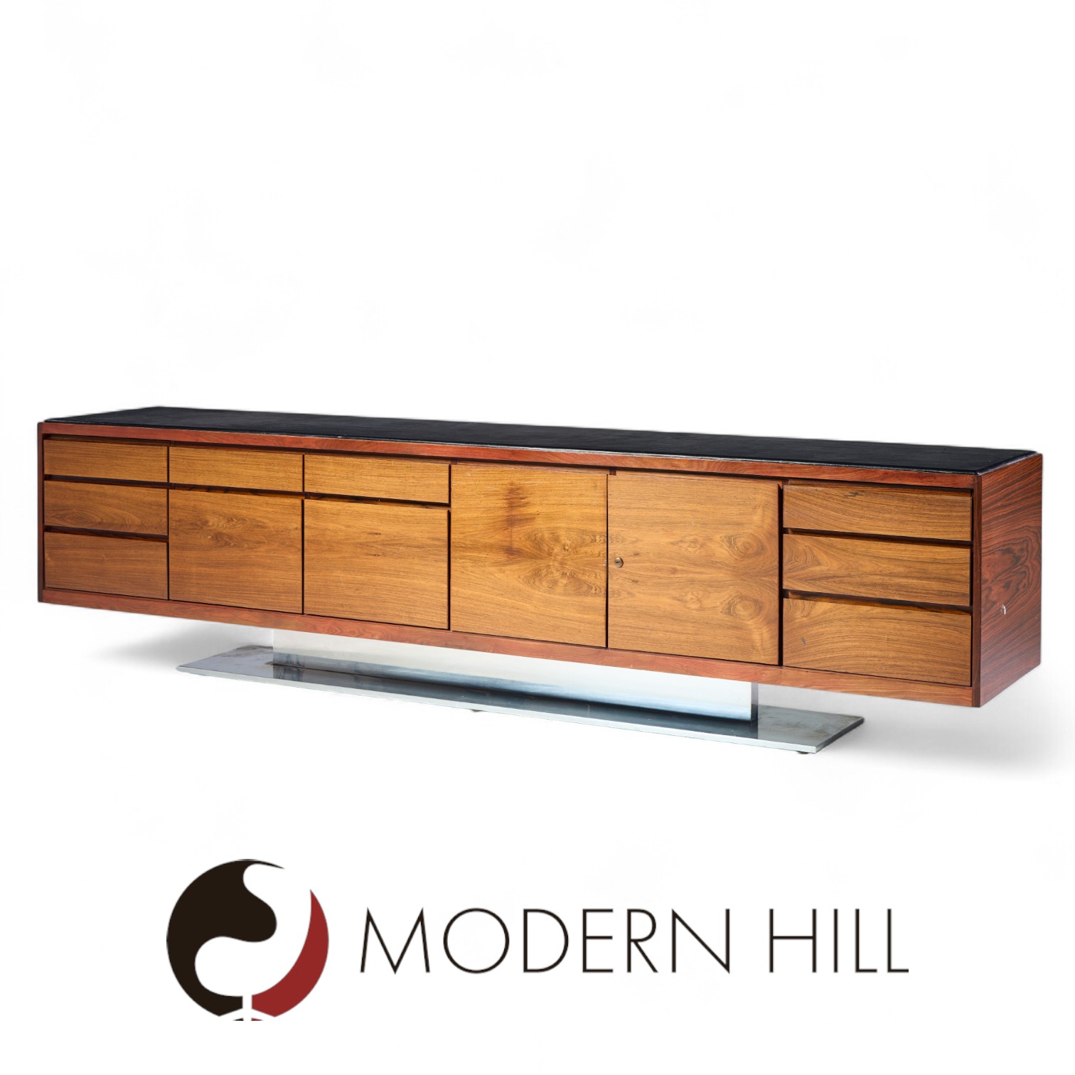 Warren Platner for Lehigh Leopold Mid Century Rosewood and Leather Top Credenza