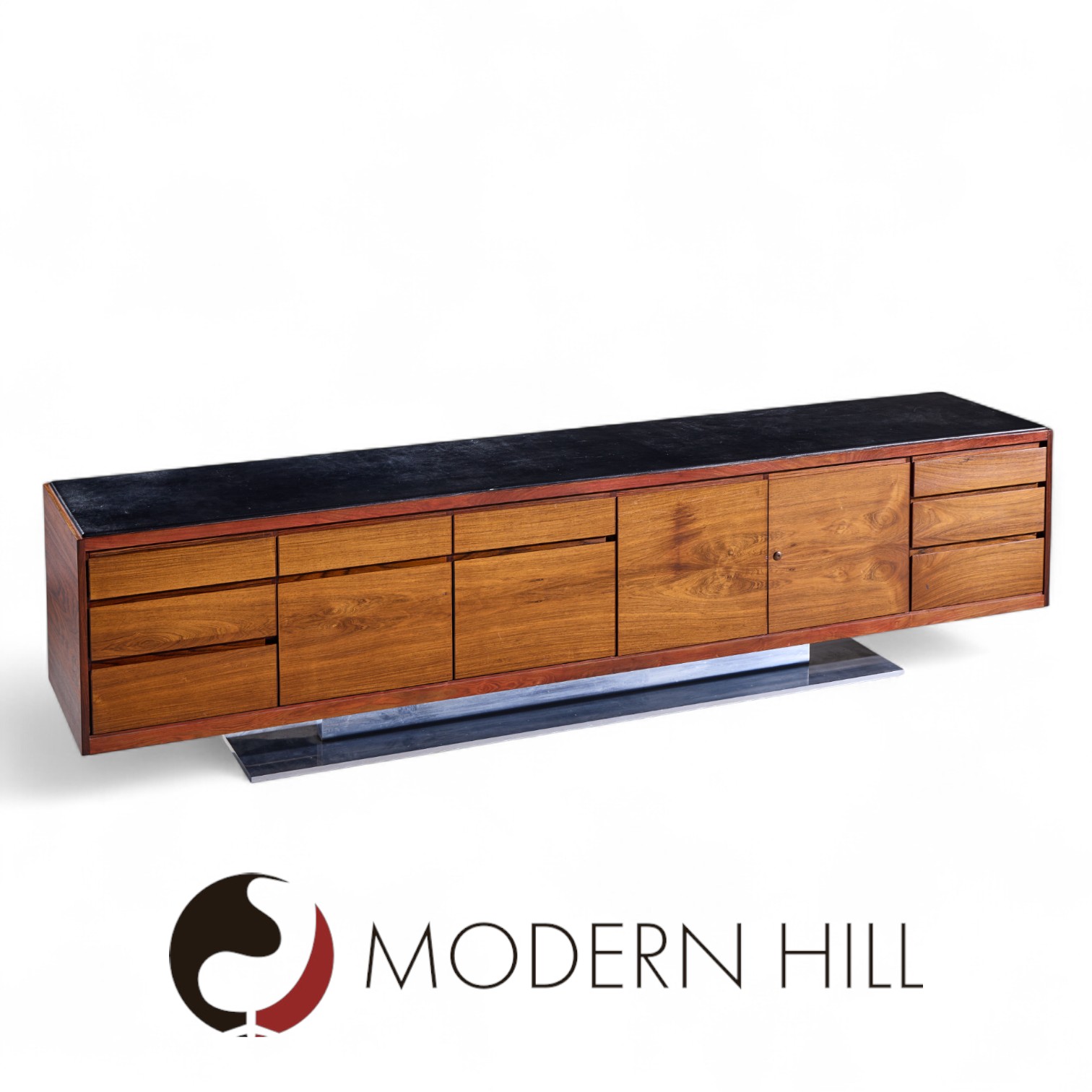 Warren Platner for Lehigh Leopold Mid Century Rosewood and Leather Top Credenza