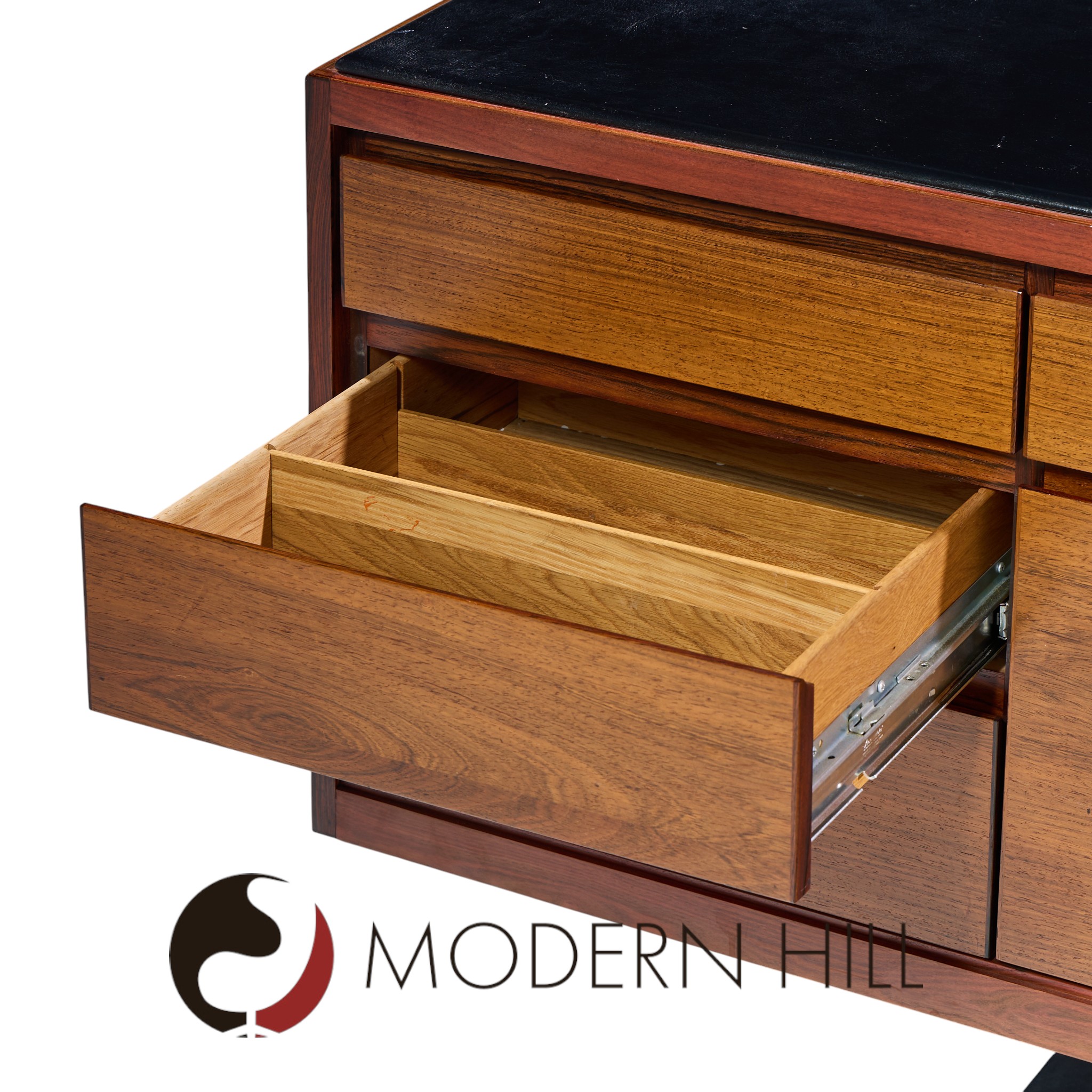 Warren Platner for Lehigh Leopold Mid Century Rosewood and Leather Top Credenza