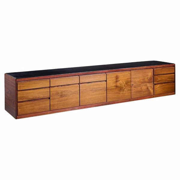 Warren Platner for Lehigh Leopold Mid Century Rosewood and Leather Top Credenza