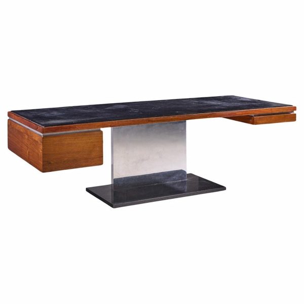 Warren Platner for Lehigh Leopold Mid Century Rosewood, Leather and Granite Executive Desk