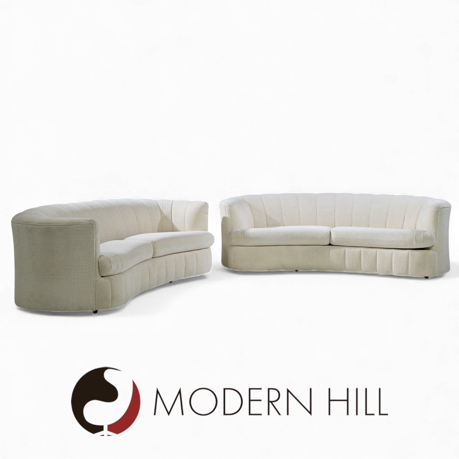 Weiman Mid Century Channeled Crescent Sofa - Pair