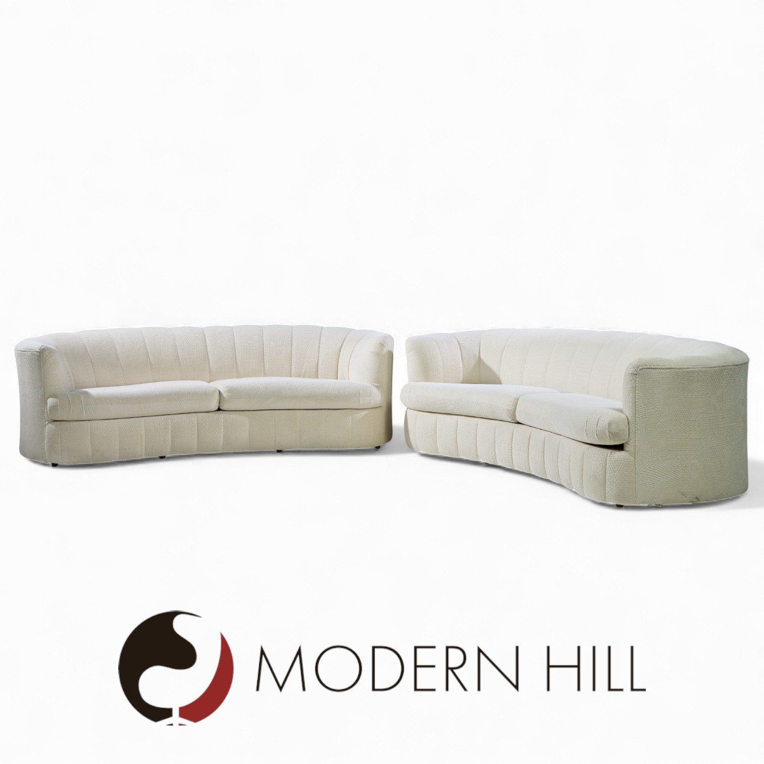 Weiman Mid Century Channeled Crescent Sofa - Pair