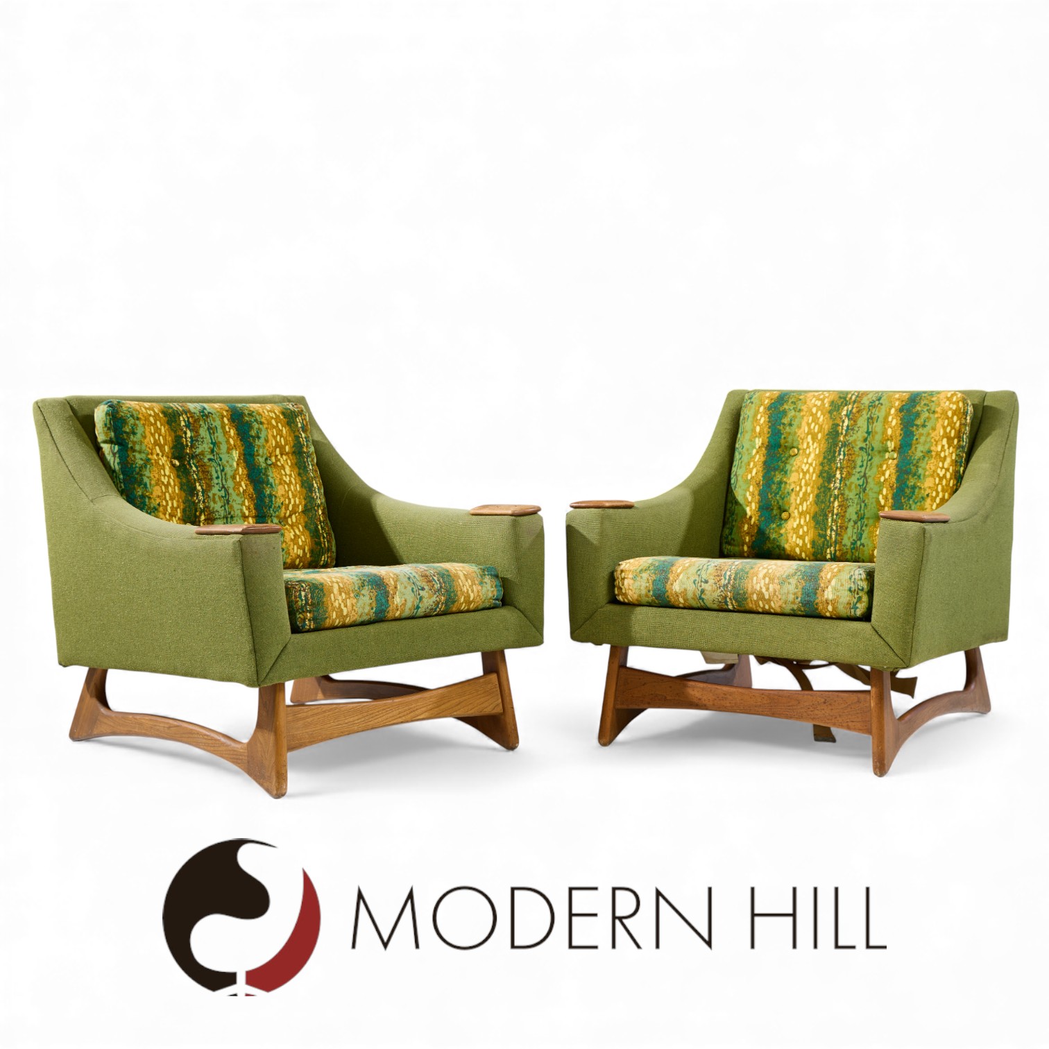 Adrian Pearsall Style Kroehler American Leisure Mid Century Walnut Lounge Chairs - Pair