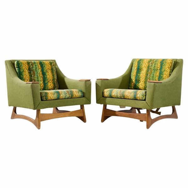 Adrian Pearsall Style Kroehler American Leisure Mid Century Walnut Lounge Chairs - Pair