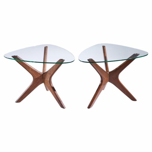 Adrian Pearsall for Craft Associates Mid Century Walnut Jacks Side Table - Pair