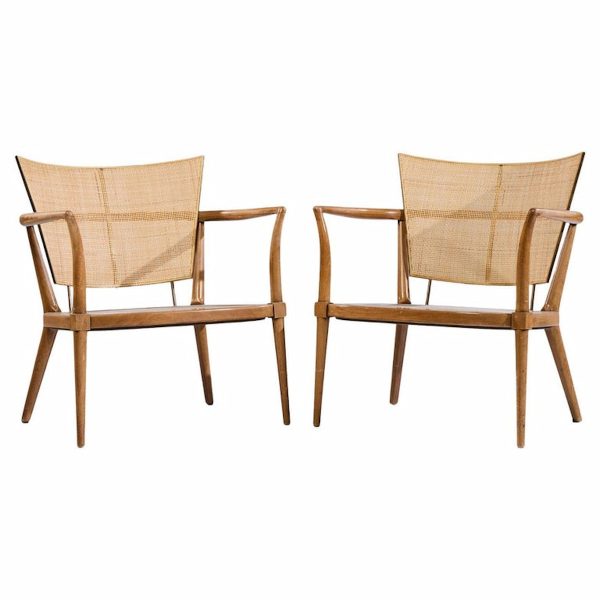 Bert England Mid Century Cane Back Lounge Chairs - Pair