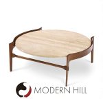 Bertha Schaefer for Singer and Sons Mid Century Travertine and Walnut Coffee Table