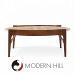 Bertha Schaefer for Singer and Sons Mid Century Travertine and Walnut Coffee Table