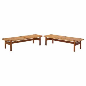 børge mogensen 5272 for fredericia mid century danish teak and rattan benches - pair