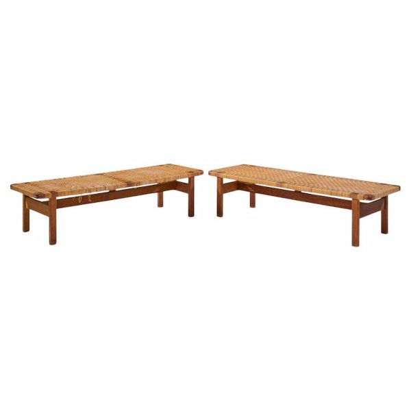 Børge Mogensen 5272 for Fredericia Mid Century Danish Teak and Rattan Benches - Pair