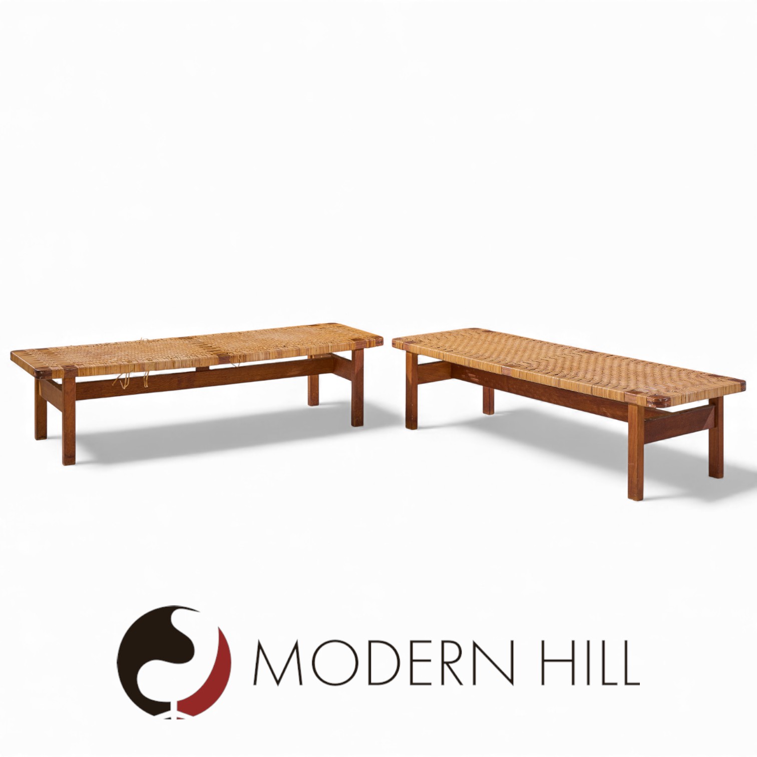 Børge Mogensen 5272 for Fredericia Mid Century Danish Teak and Rattan Benches - Pair