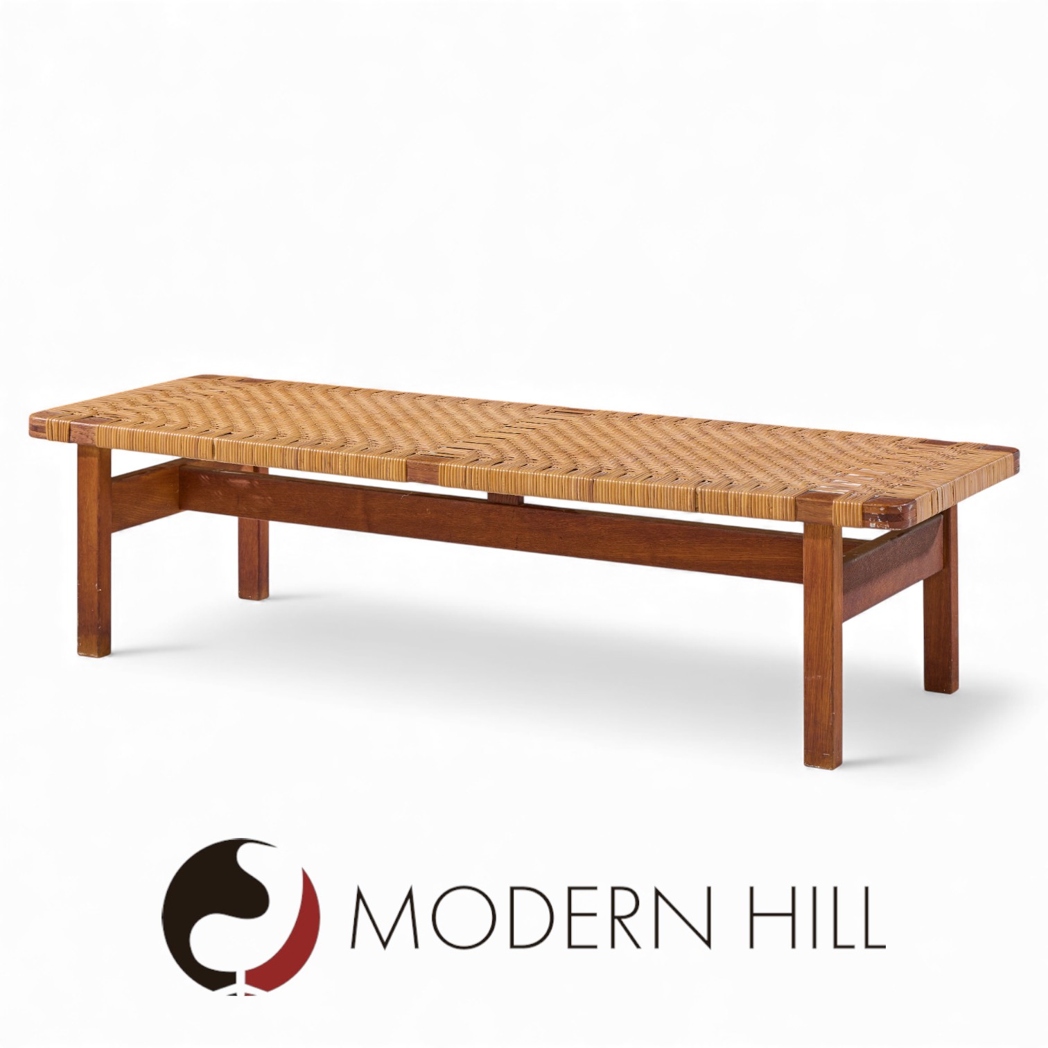 Børge Mogensen 5272 for Fredericia Mid Century Danish Teak and Rattan Benches - Pair