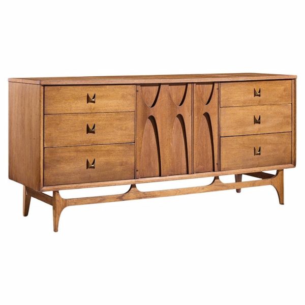 Broyhill Brasilia Mid Century Walnut and Brass Lowboy Dresser