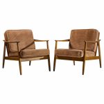 Folke Ohlsson for Dux Model 247 Mid Century Walnut and Cane Lounge Chairs - Pair