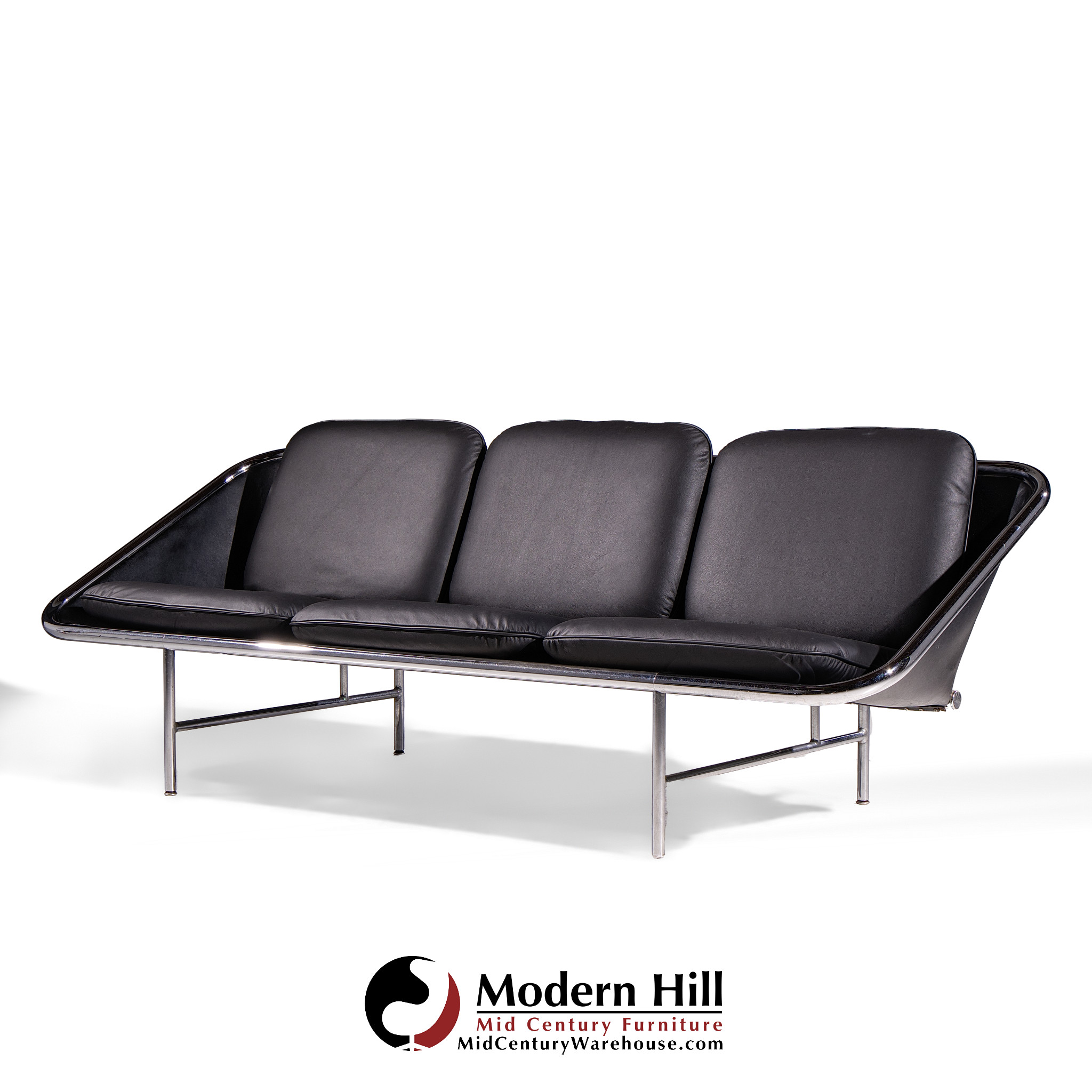 george nelson for herman miller mid century leather and chrome sling sofa