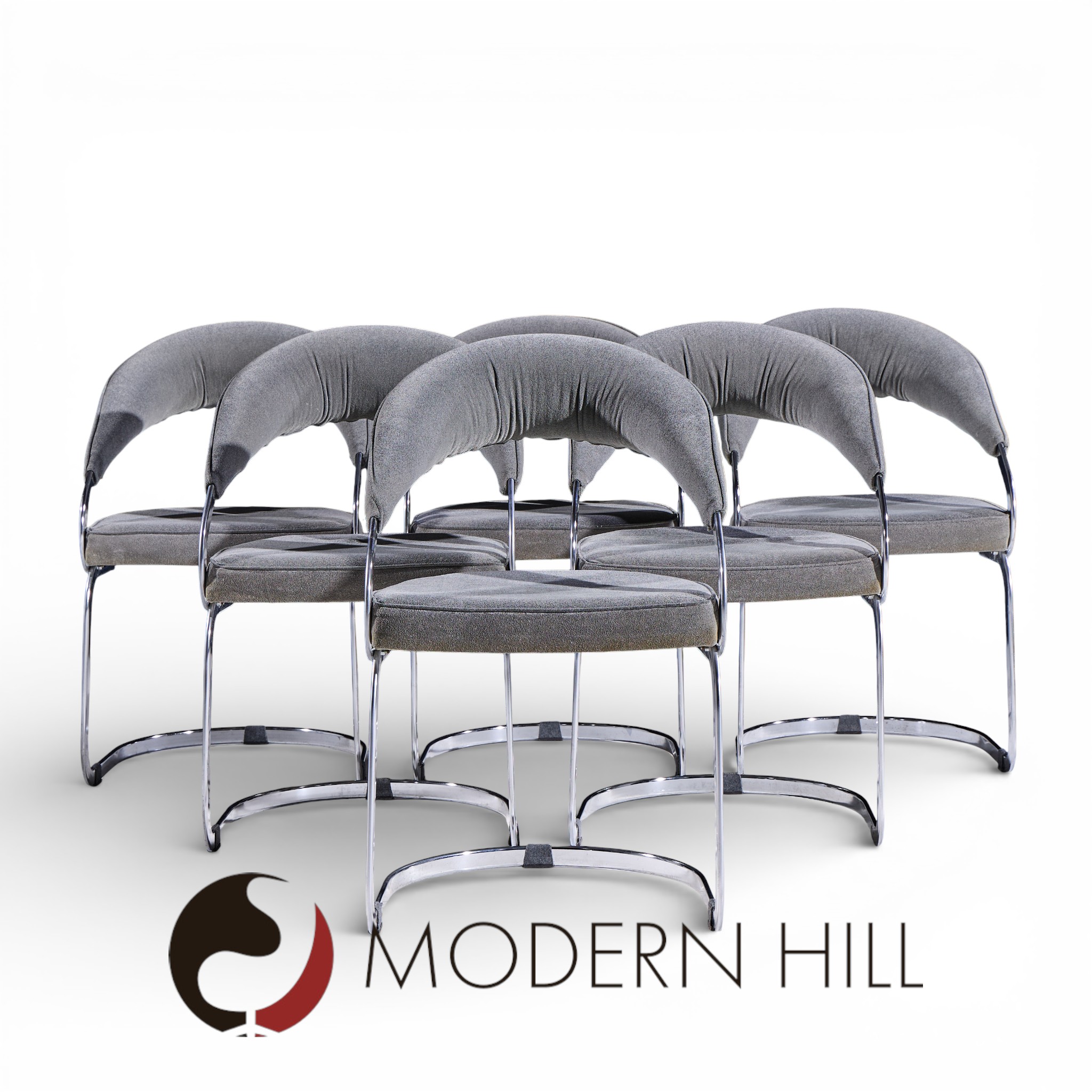 Giotto Stoppino for Kartell Mid Century Italian Chrome Cantilever Dining Chairs - Set of 6