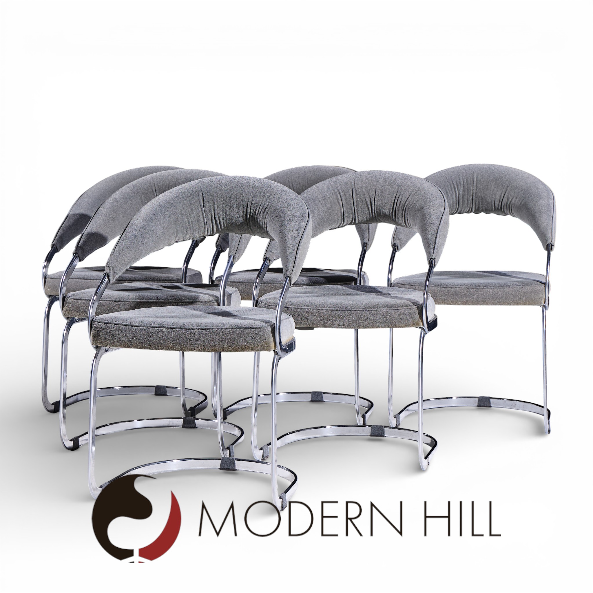 Giotto Stoppino for Kartell Mid Century Italian Chrome Cantilever Dining Chairs - Set of 6