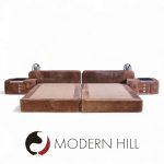 Guido Faleschini for I4 Mariani Tucroma Mid Century Suede Leather King Platform Bed with Nightstands