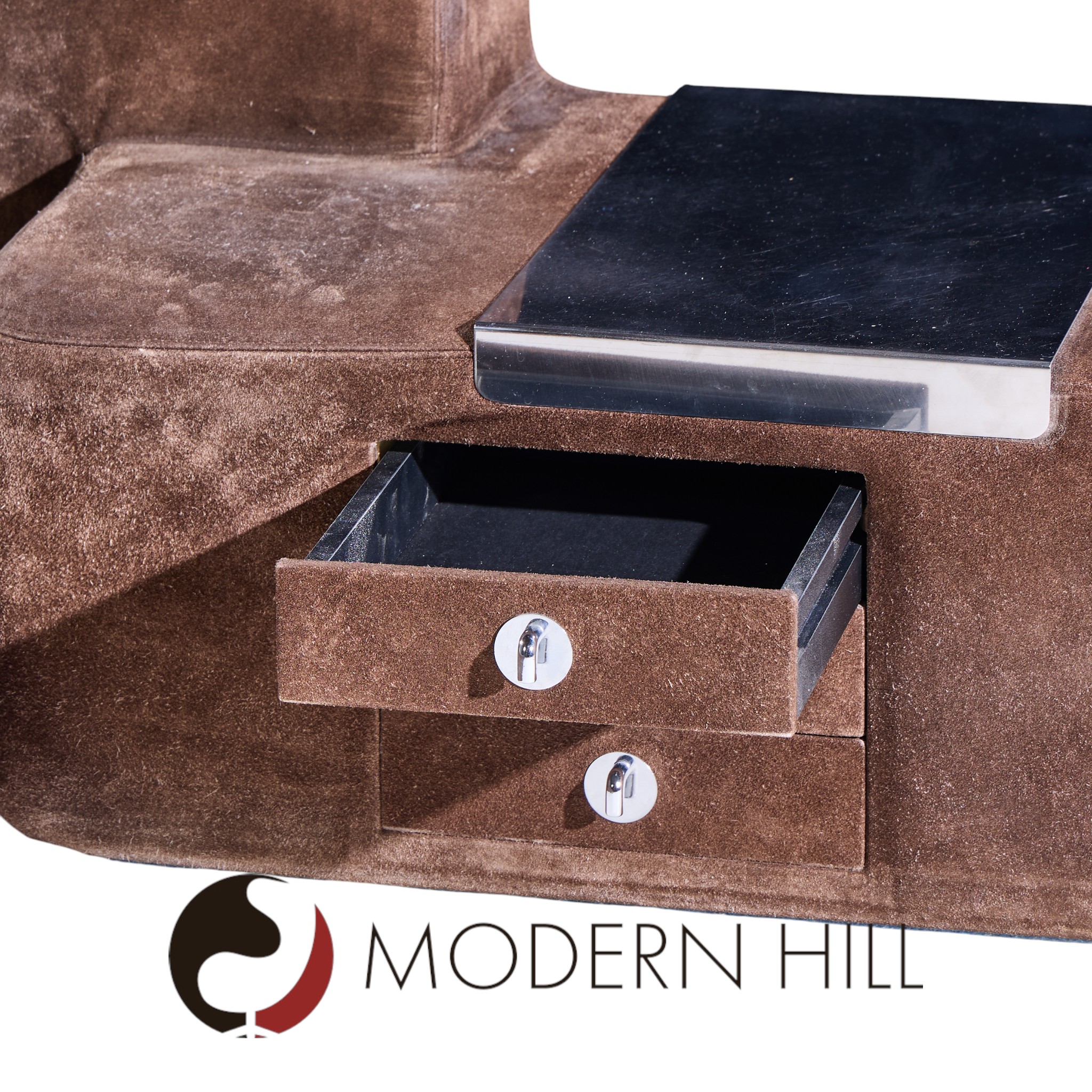 Guido Faleschini for I4 Mariani Tucroma Mid Century Suede Leather King Platform Bed with Nightstands