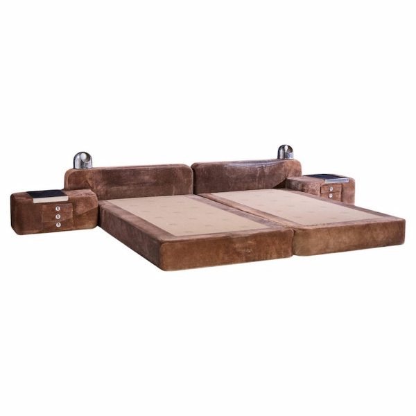 Guido Faleschini for I4 Mariani Tucroma Mid Century Suede Leather King Platform Bed with Nightstands