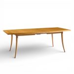 Harvey Probber Mid Century Bleached Mahogany Saber Leg Expanding Dining Table with 1 Leaf