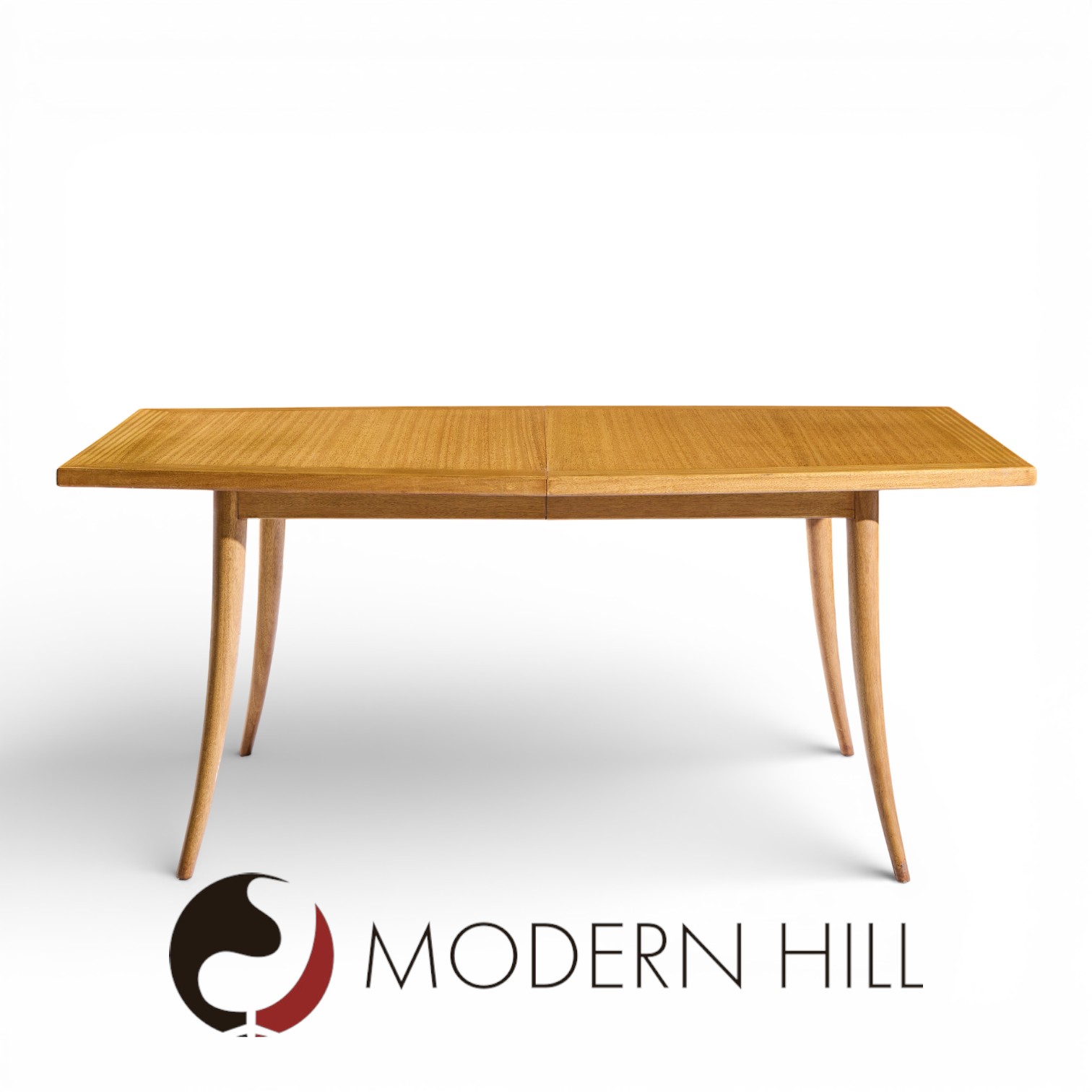 Harvey Probber Mid Century Bleached Mahogany Saber Leg Expanding Dining Table with 1 Leaf