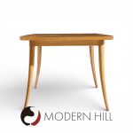 Harvey Probber Mid Century Bleached Mahogany Saber Leg Expanding Dining Table with 1 Leaf