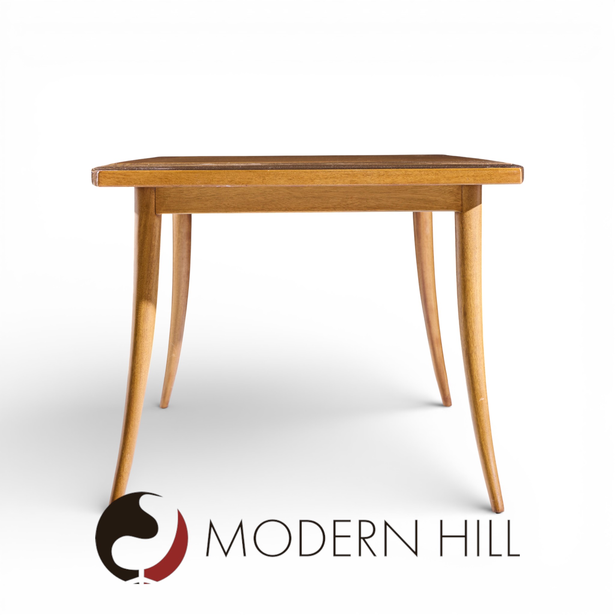 Harvey Probber Mid Century Bleached Mahogany Saber Leg Expanding Dining Table with 1 Leaf