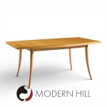 Harvey Probber Mid Century Bleached Mahogany Saber Leg Expanding Dining Table with 1 Leaf