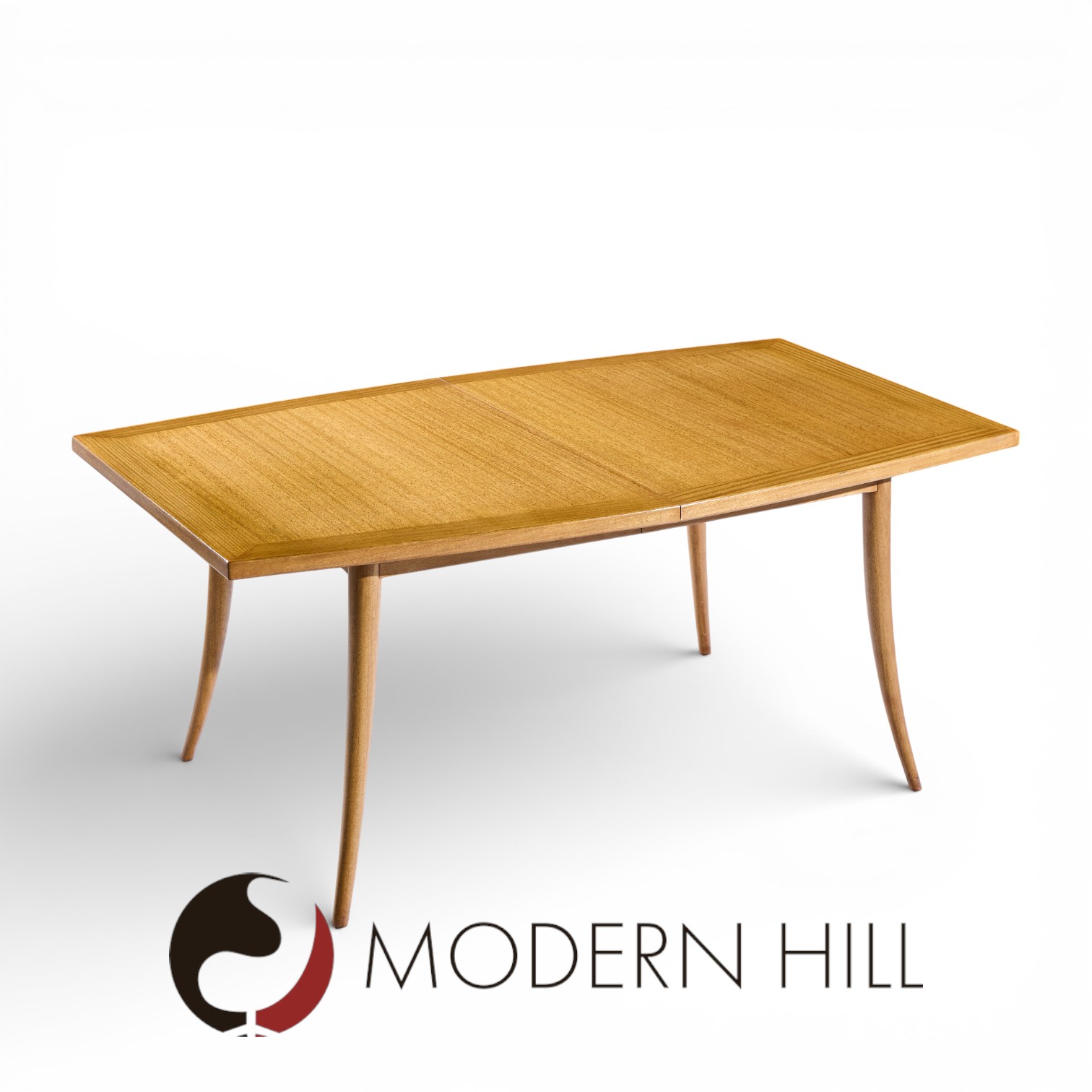 Harvey Probber Mid Century Bleached Mahogany Saber Leg Expanding Dining Table with 1 Leaf