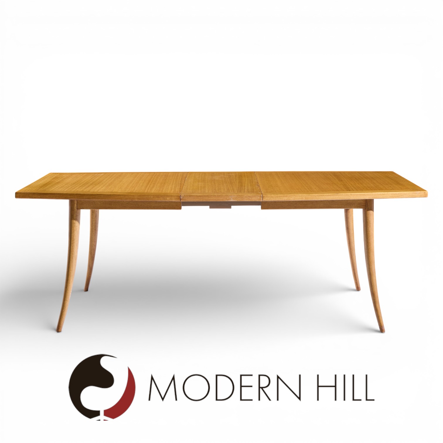 Harvey Probber Mid Century Bleached Mahogany Saber Leg Expanding Dining Table with 1 Leaf