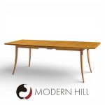 Harvey Probber Mid Century Bleached Mahogany Saber Leg Expanding Dining Table with 1 Leaf