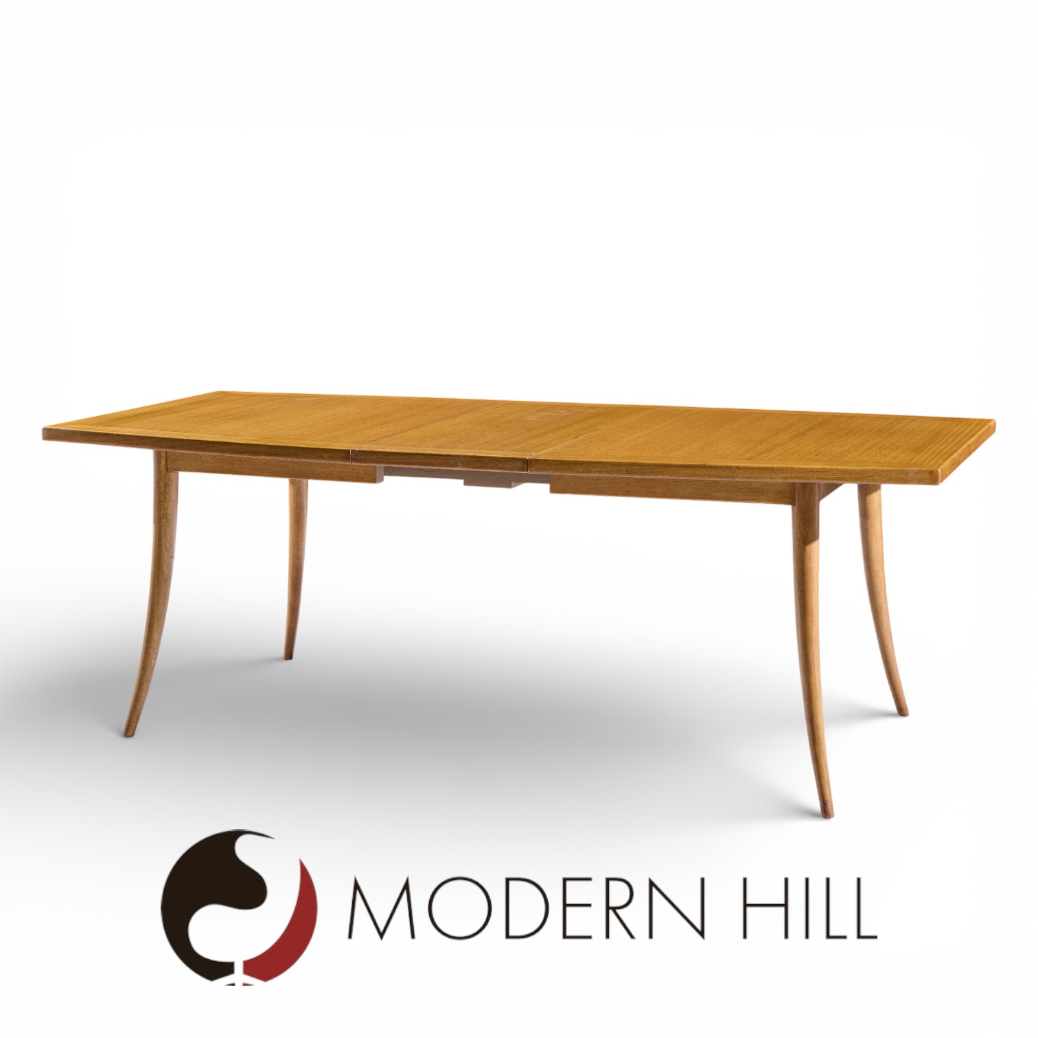 Harvey Probber Mid Century Bleached Mahogany Saber Leg Expanding Dining Table with 1 Leaf