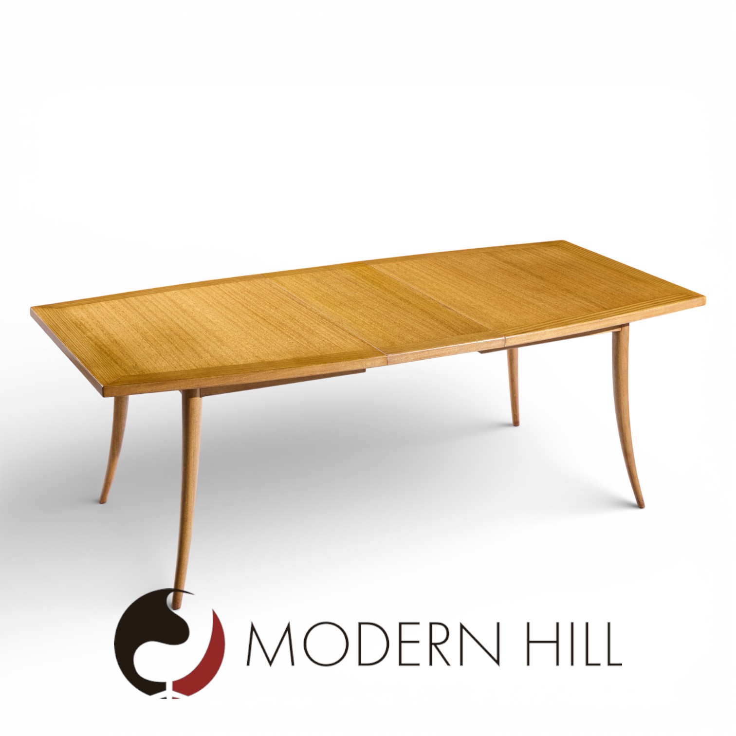 Harvey Probber Mid Century Bleached Mahogany Saber Leg Expanding Dining Table with 1 Leaf