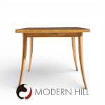 Harvey Probber Mid Century Bleached Mahogany Saber Leg Expanding Dining Table with 1 Leaf