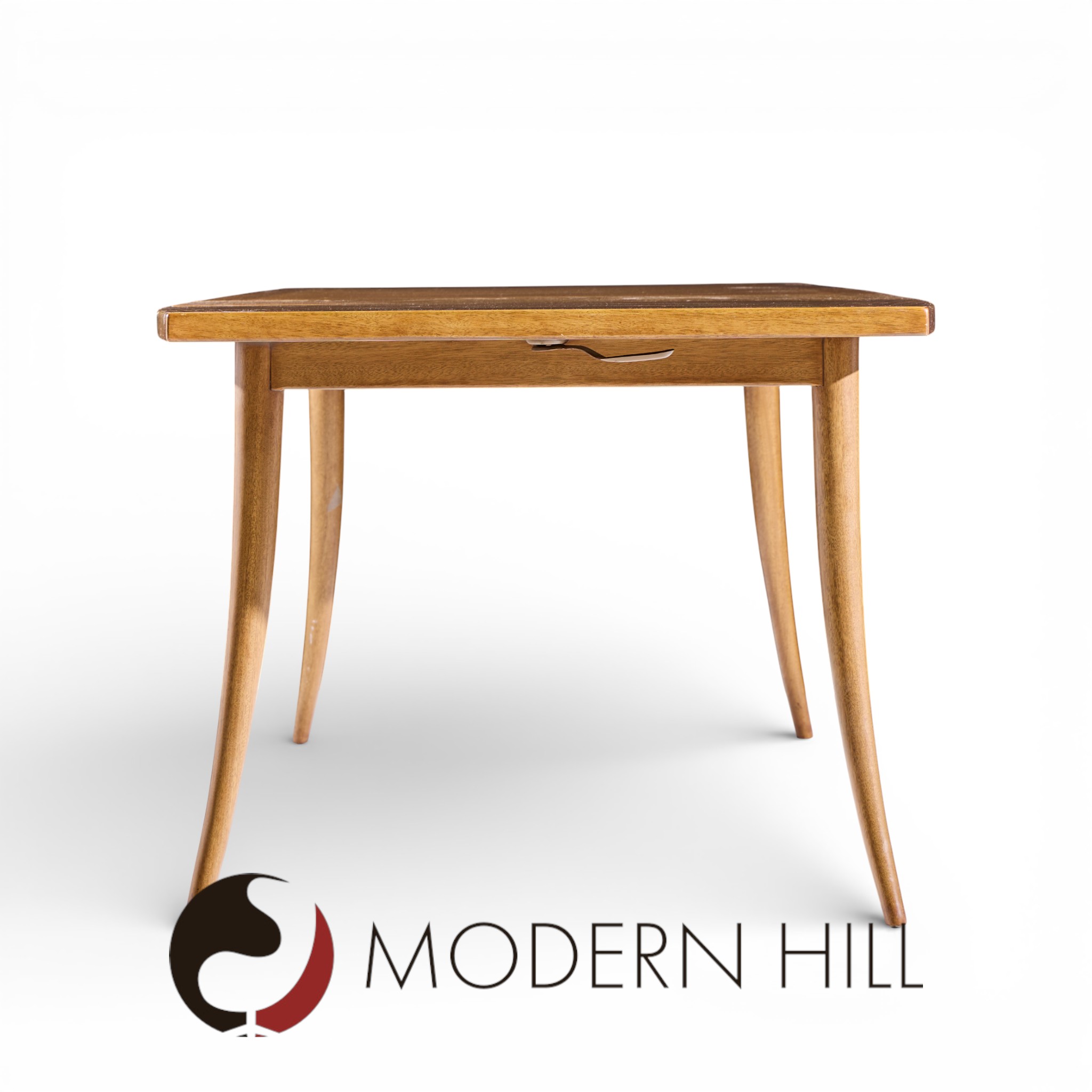 Harvey Probber Mid Century Bleached Mahogany Saber Leg Expanding Dining Table with 1 Leaf