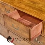 Henredon Campaign Mid Century Oak and Brass Lowboy Dresser