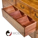 Henredon Campaign Mid Century Oak and Brass Lowboy Dresser