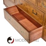 Henredon Campaign Mid Century Oak and Brass Lowboy Dresser